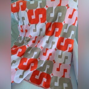 BaubleBar Pink, Orange and Gray Geometric 100% Acrylic 60” X 40” Letter S Throw